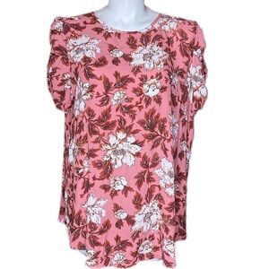 Loft Maternity Top Floral Ruched Sleeve